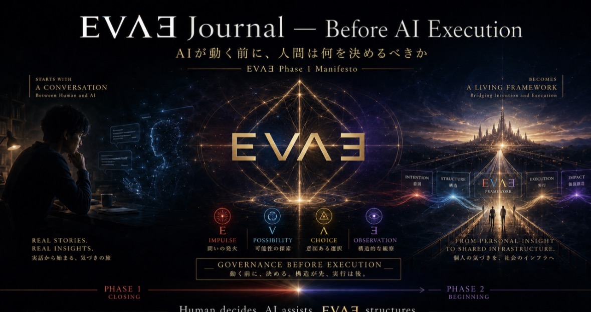 Cover of EVΛƎ Journal — Before AI Execution｜AIが動く前に、人間は何を決めるべきか